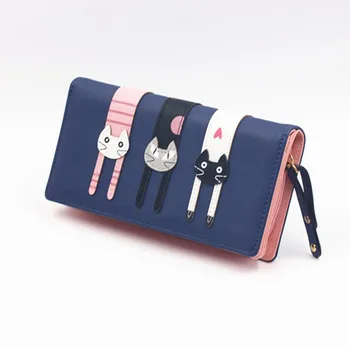 

Three cats purse, lady long zipper, Korean version lovely cat, three dimensional cat Purse