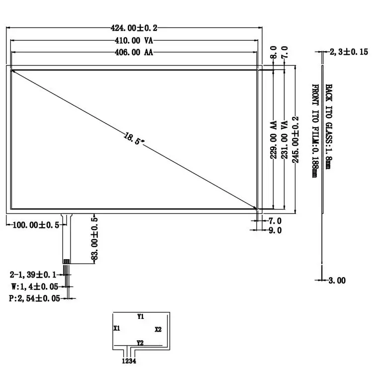 

18.5inch Resistive Touch Screen Panel 424mmX245mm 4Wire USB Kit For 18.5" Monitor