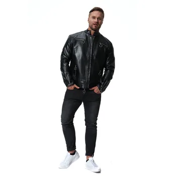 

Newest Dropshipping Men Classic Design Multi-Zippers Biker Jackets Motorcycle fashion Leather Jacket Bomber Leather top Coats