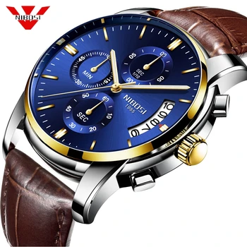 

NIBOSI Mens Watches Top Brand Luxury Blue Male Clock Date Sport Military Leather Waterproof Quartz Men Watch Relogio Masculino