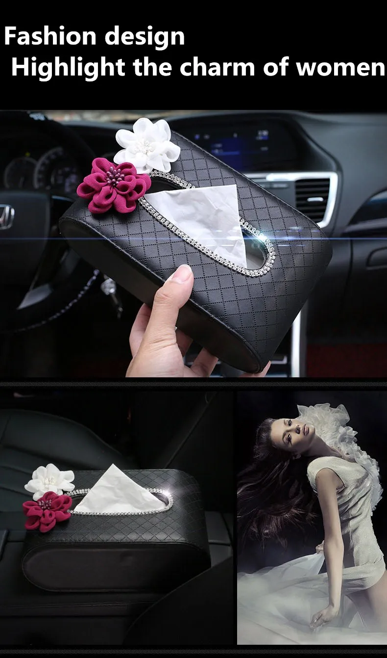 Кожаный Автомобильный тканевый держатель цветок кристалл бумажная башня коробка для хранения блок тип в Amrest автомобиля интерьерные