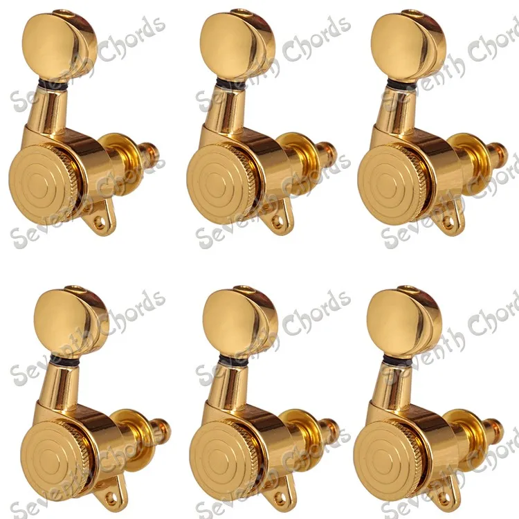 

A Set 6 Pcs Locked String Tuning Pegs key Tuners Machine Heads For Guitar Lock Schaller Style / Small Concave Buttons - Gold