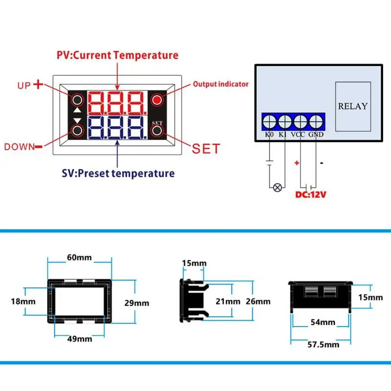 W2810 один способ 12 V цифровой двойной дисплей модуль контроля температуры реле