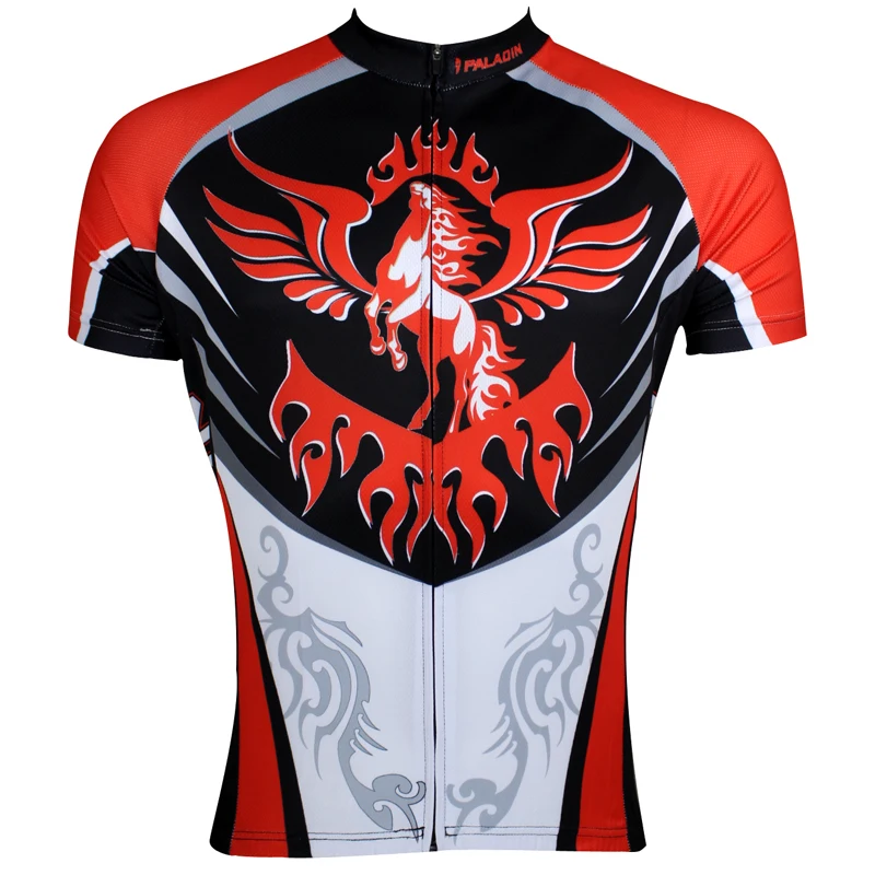 

Free shipping Personality Pegasus Men Short Sleeve Cycling Jersey Full Zipper Bike Clothes Red Breathable Bicycle Apparel