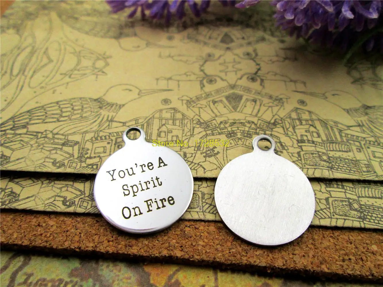 

20pcs--20mm stainless steel circle round " you are a spirit on fire" one side DIY Charms Pendants