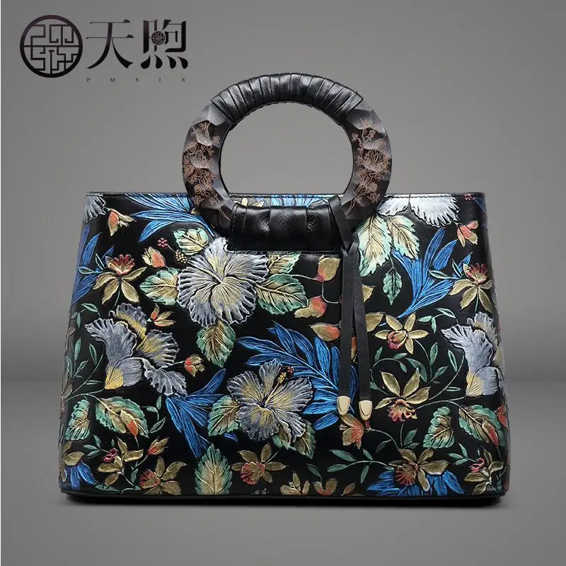 Genuine Leather women bag Pmsix2018 new hit color leather embossed handbag Exquisite embossed retro shoulder Messenger bag Genuine Leather women bag Pmsix2018 new hit color leather embossed handbag Exquisite embossed retro shoulder Messenger bag