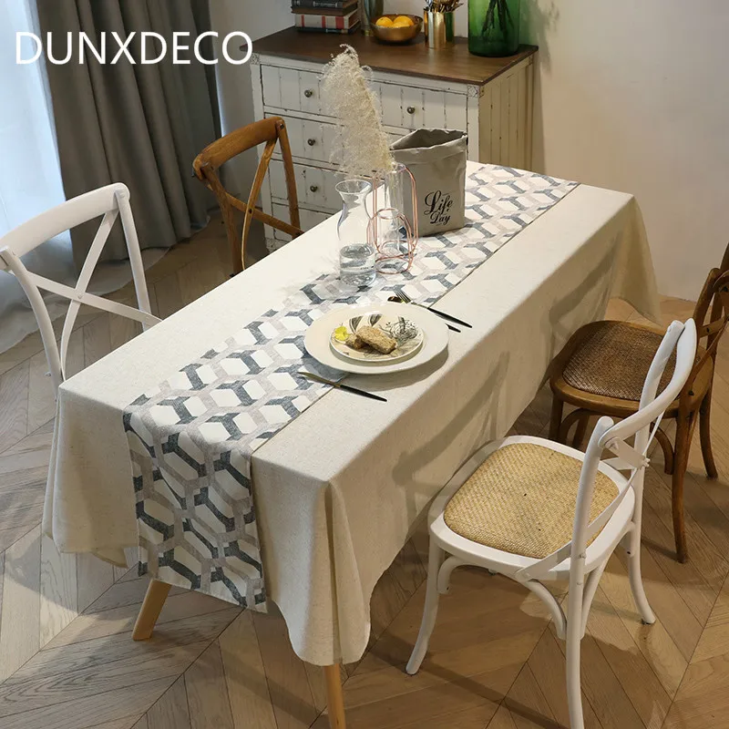 

DUNXDECO Table Runner Party Desk Decorative Cloth Modern Industry Simple Geometric Soft Fabric Store Dinner Room Decoration