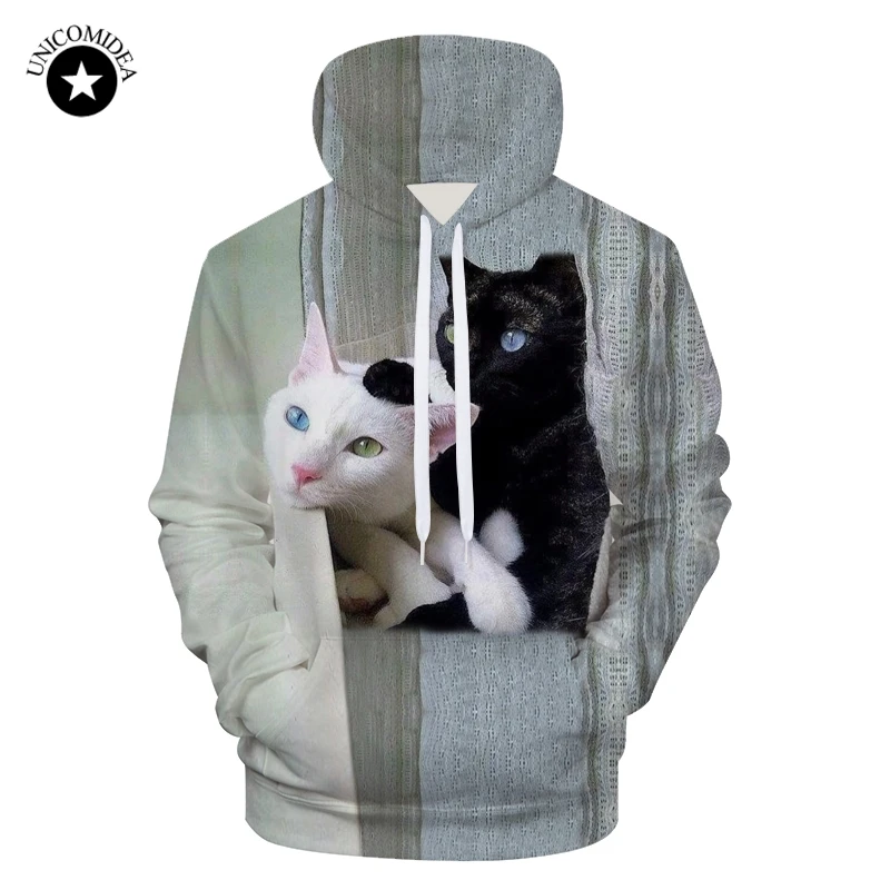 

Black White Cats 3D Hoodie Hoodies Men Women 2019 Long Sleeve Sportswear Tracksuit Poleron Hombre Casual Hoody Sweatshirts