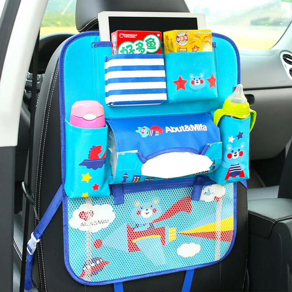 Детские органайзеры для хранения на заднем сидении автомобиля, водонепроницаемые милые Мультяшные многофункциональные карманные Висячие Сумки для хранения для малышей - Цвет: F1
