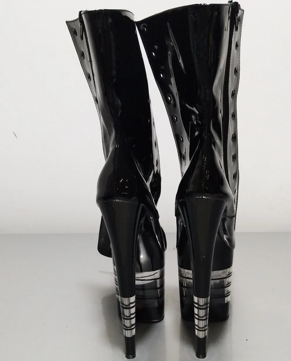 Женские 20 см высокий каблук танцевальные ботинки на высоком каблуке 8 дюймов в байкерском стиле; кожаные женские ботинки до щиколотки, с украшением в виде кристаллов в полоску водонепроницаемая обувь на платформе