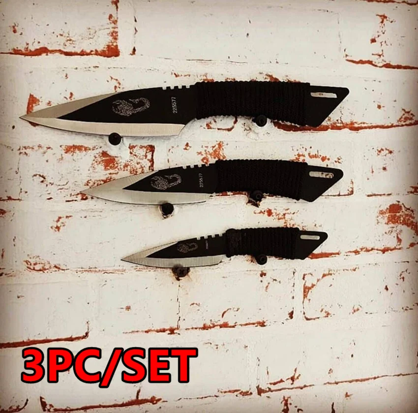 

3PCS Scorpion Outdoor Hunting KNIVES Military Tactical Gear Combat knife Set with Cord Wrapped Handle Fixed Blade Diving Knifes