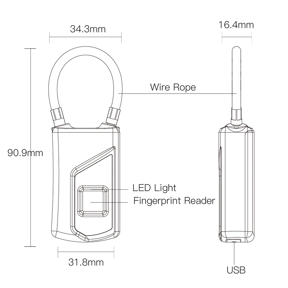 Podofo IP65 USB Перезаряжаемый Умный Замок без ключа с отпечатком пальца, водонепроницаемый Противоугонный замок из сплава, защитный замок для двери, Чехол для багажа