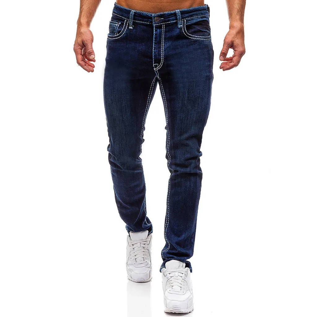 Новое поступление модные мужские повседневные однотонные джинсы с прорезями джинсовые длинные брюки Прямая поставка