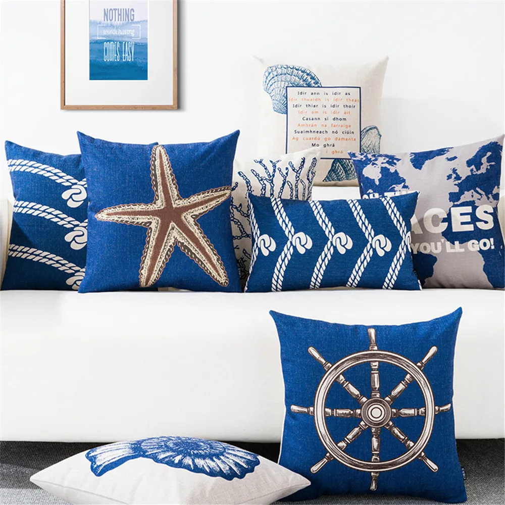 

Nordic style Mediterranean voyage anchor rudder printed throw pillow cushion cover Lumbar pillow for sofa car office chair 45x45