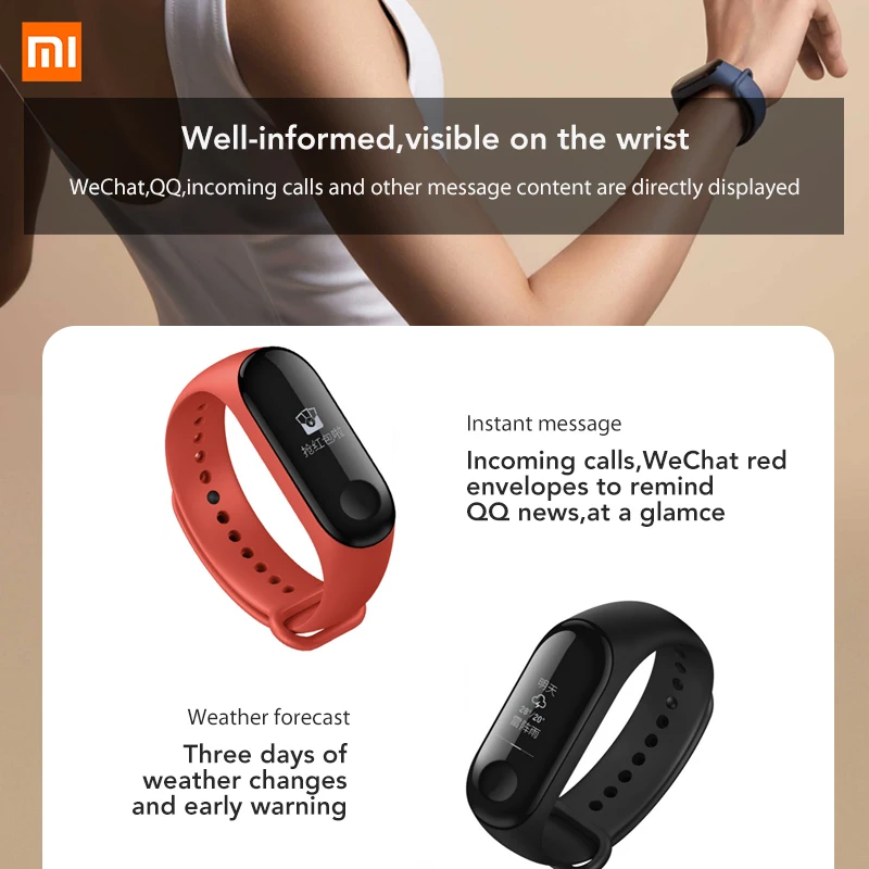 Xiaomi mi-браслет 3 Xio mi пульсометр Bluetooth 4,2 умный спортивный браслет OLED mi band 3 Smartband разноцветные ремни