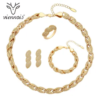 

Viennois Dubai Style Jewelry Set for Women Gold Plated Ring Bracelet Chain Necklace and Earrings Jewelry Set 4 in 1 Jewelry Set