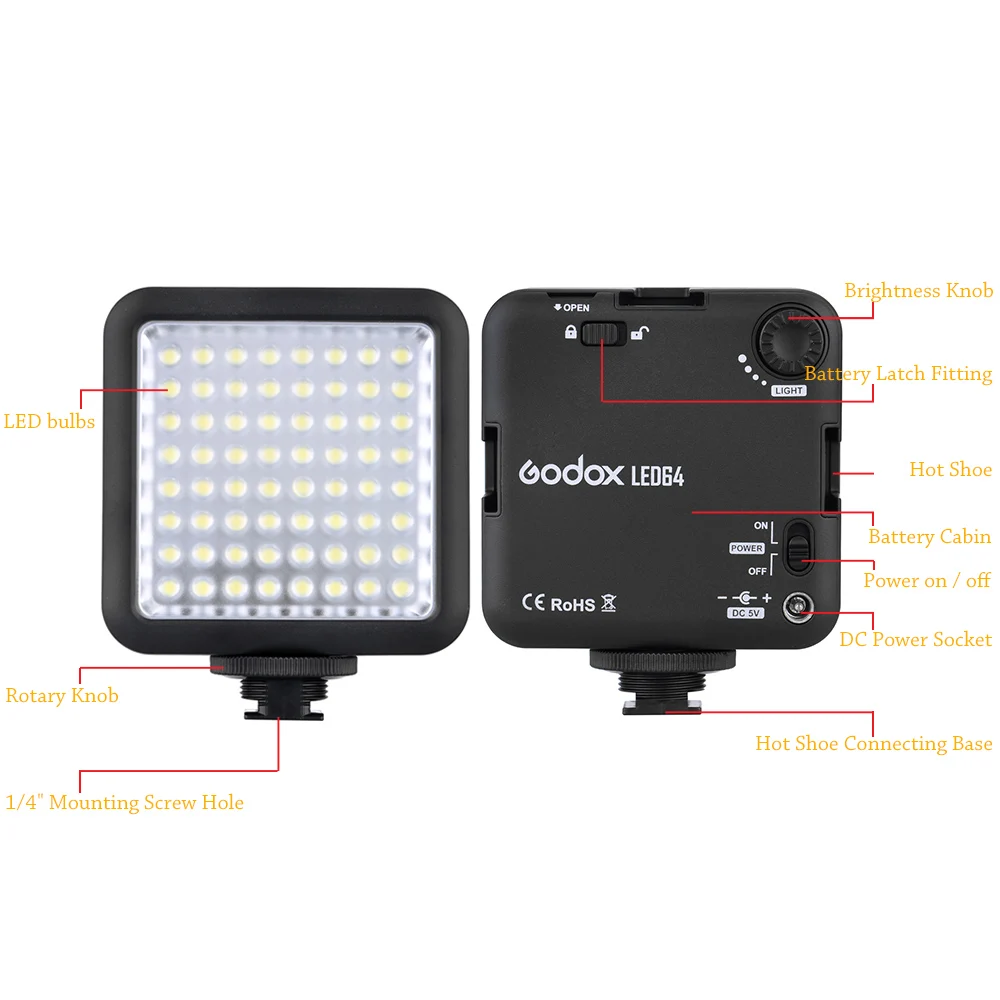 Godox светодиодный 64 64 светодиодный светильник для цифровой зеркальной камеры видеокамеры Мини DVR как заполняющий светильник для свадебной Новости Интервью макрофотографии