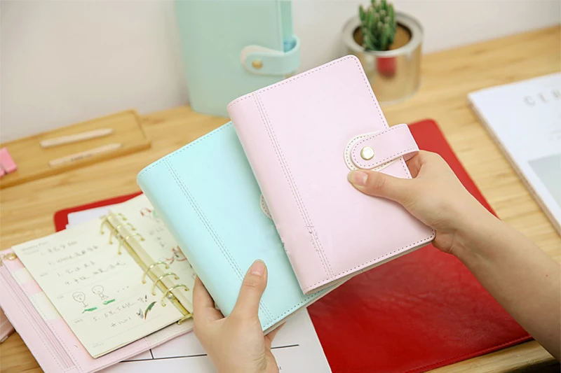 Macaron Cute Leather Spiral Notebooks Planner Notepad Agenda Organizador Office School Diary binder Weekly Planner stationery A6005