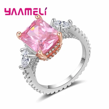 

Square Shape Sweet Lovely Pink Princess Finger Ring Classic 925 Sterling Silver Super Bright Cubic Zircon Gift For Women