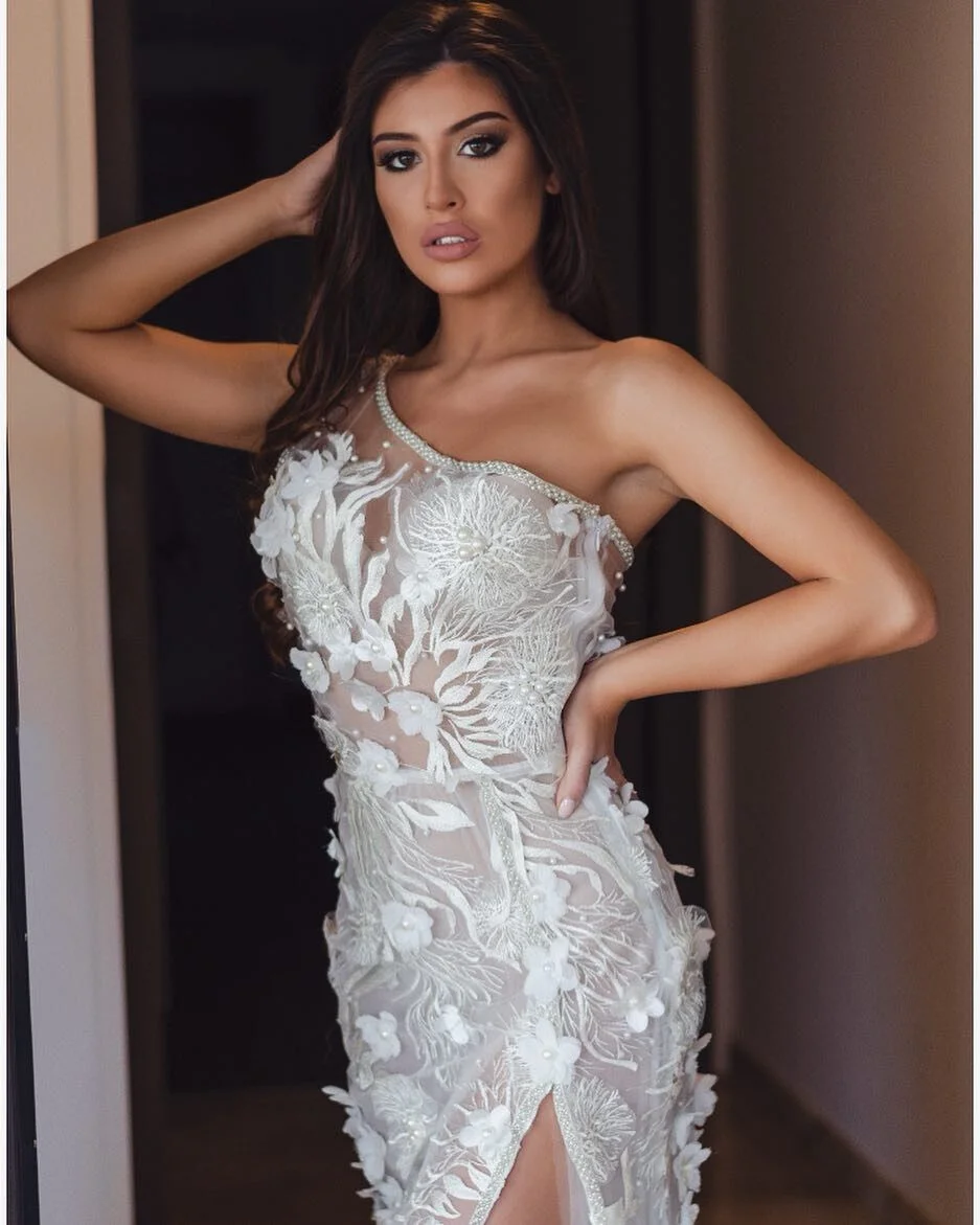 

High Quality Celebrity One-Shoulder Mesh Open Fork Sexy Women Dress Party Bodycon Dress