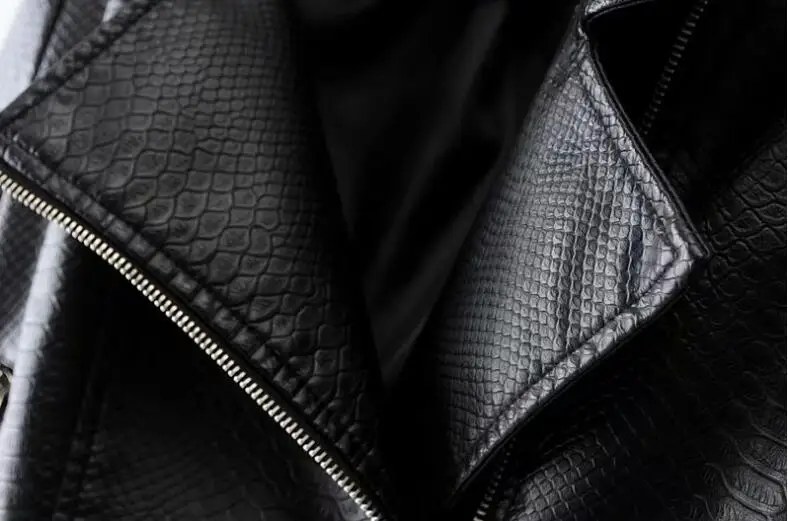 Slim Cuir Noir Moto Veste Poches Biker Survêtement Zipper 2018 Motif Court Manteau Femmes Serpent Pu Fit Vestes Tops En XvvxRqCHw