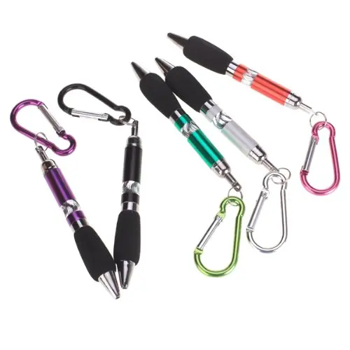 

New 3pcs Pendant keychain With Carabiner Portable Ballpoint Pen Retractable Ballpen School Office Supplied Party favor