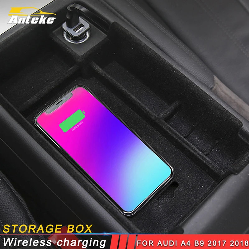 

ANTEKE Car Wireless charging central storage box accessories For Audi A4 B9 2017 2018