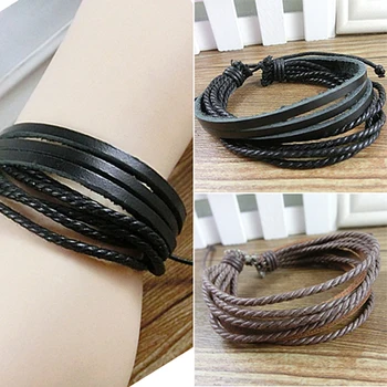 

Bluelans Multilayer Men's Women's Synthetic Leather Braided Rope Adjustable Bracelet