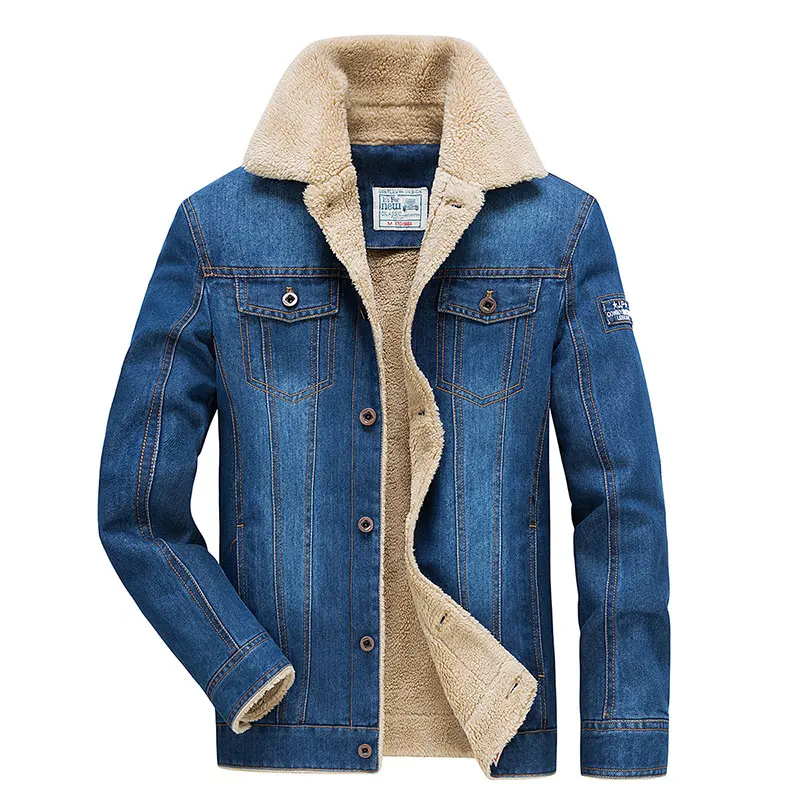 Retro Denim Coats Men Fleece Winter Plus Cashmere Thick