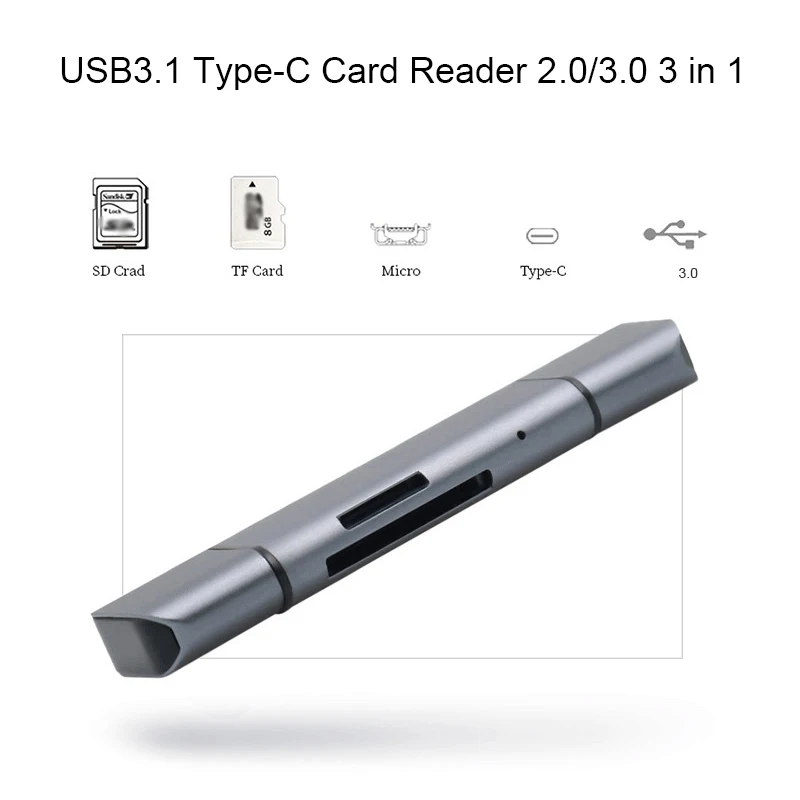 3-in-1 Card Reader with OTG USB 3.0 Type-C Plug-and-play Laptop Smartphone Computer Components TF SD Memory Cards Accessories 3-in-1 Card Reader with OTG USB 3.0 Type-C Plug-and-play Laptop Smartphone Computer Components TF SD Memory Cards Accessories