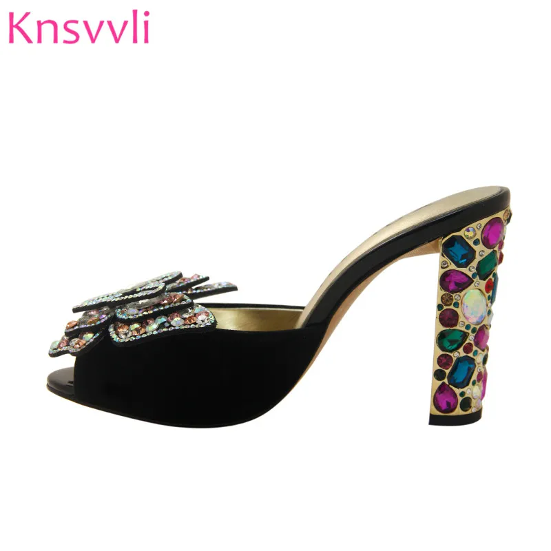

Women Slippers 2019 Luxury Rhinestone Butterfly Decor High Heels Ladies Black Wedding Shoes Woman Jewelled Heels Women Pumps