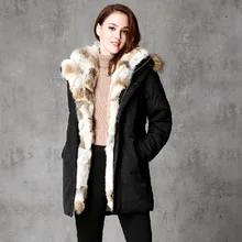Размера плюс 4XL зимние белые куртки на утином пуху пальто с меховым воротником и капюшоном теплая верхняя одежда настоящий кролик капюшон женские толстые пальто LJ0542