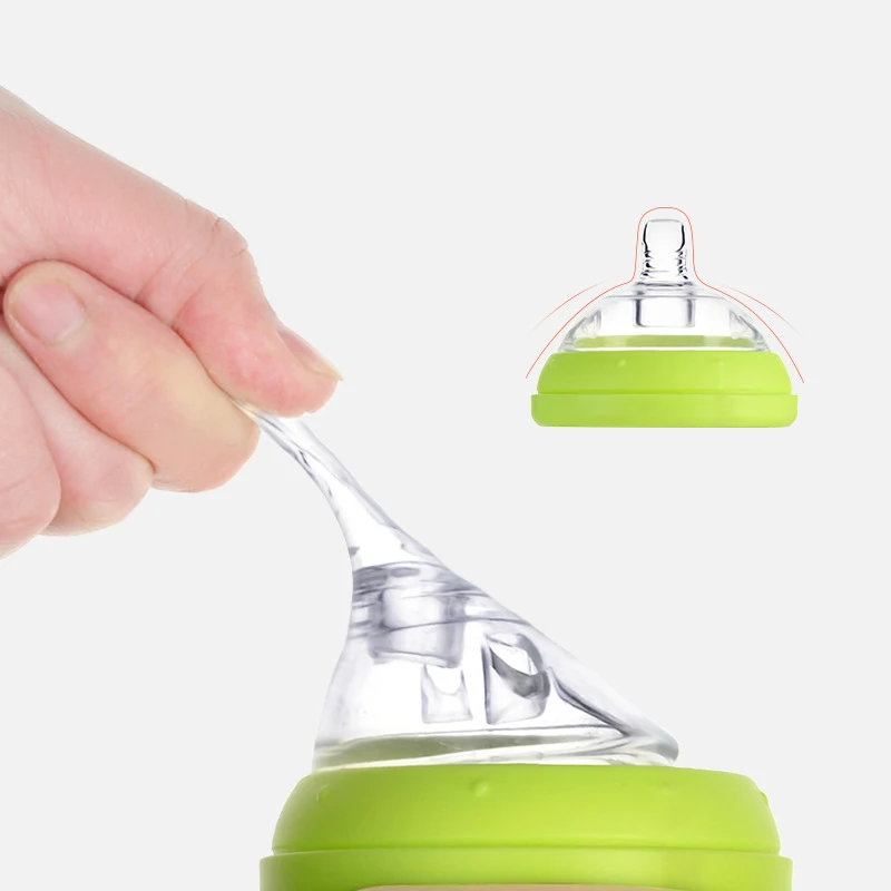 MMBABY Baby Bottles High Borosilicate Glass Cute Cartoon Feeding Bottle for Milk Water with Silicone Handle