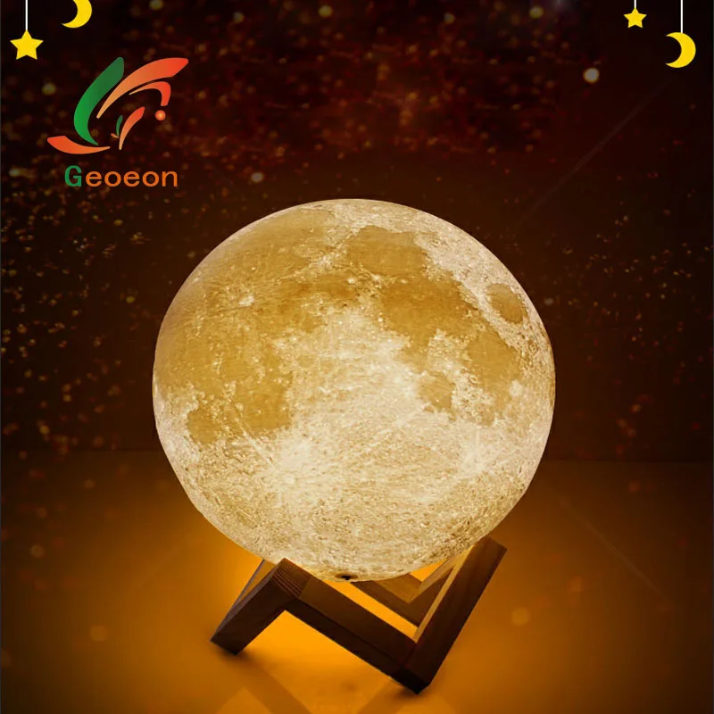 Geoeon 2 اللون 3D طباعة القمر مصباح قابلة للشحن تغيير اللمس التبديل نوم خزانة ليلة ضوء ديكور المنزل الإبداعية هدية A501