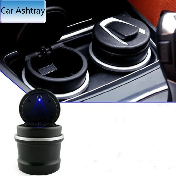

rete 2in One Car Ashtray Cigarette Storage box holder plastic Portable Stand Universal fit creative Smokeless LED light Wh
