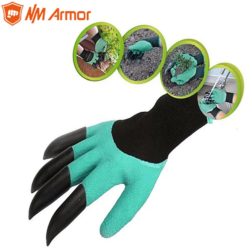 NMArmor Hot sale Rubber Garden Gloves with 4 ABS Plastic Fingertips