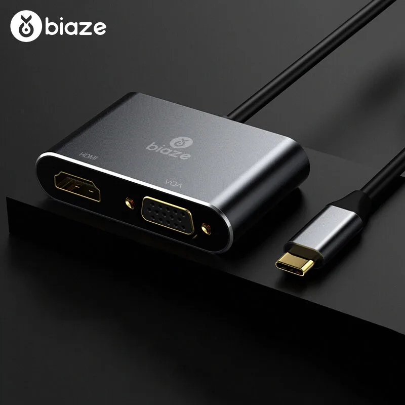 Biaze Тип C на адаптер HDMI VGA usb к 4 K Thunderbolt 3 для samsung Galaxy S9/S8 huawei Коврики 20/P20 Pro USB из