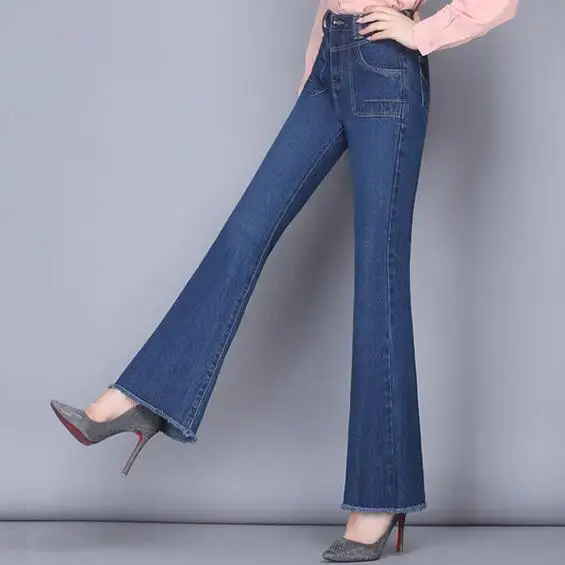 Casual Femenino Adelgaza Tamaño Las p2 Negro Moda p1 Nueva Jeans De Algodón Mujeres Hdl0809 Otoño Flare Pantalones Que Negro p3 Para Más Mezcla Azul 4UAPfS0f