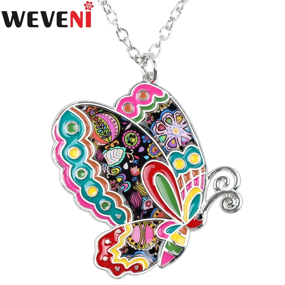 

WEVENI Eamel Metal Colorful Butterfly Necklace Pendant Collar Chain Fashion Insect Animal Jewelry Accessories For Women Girls