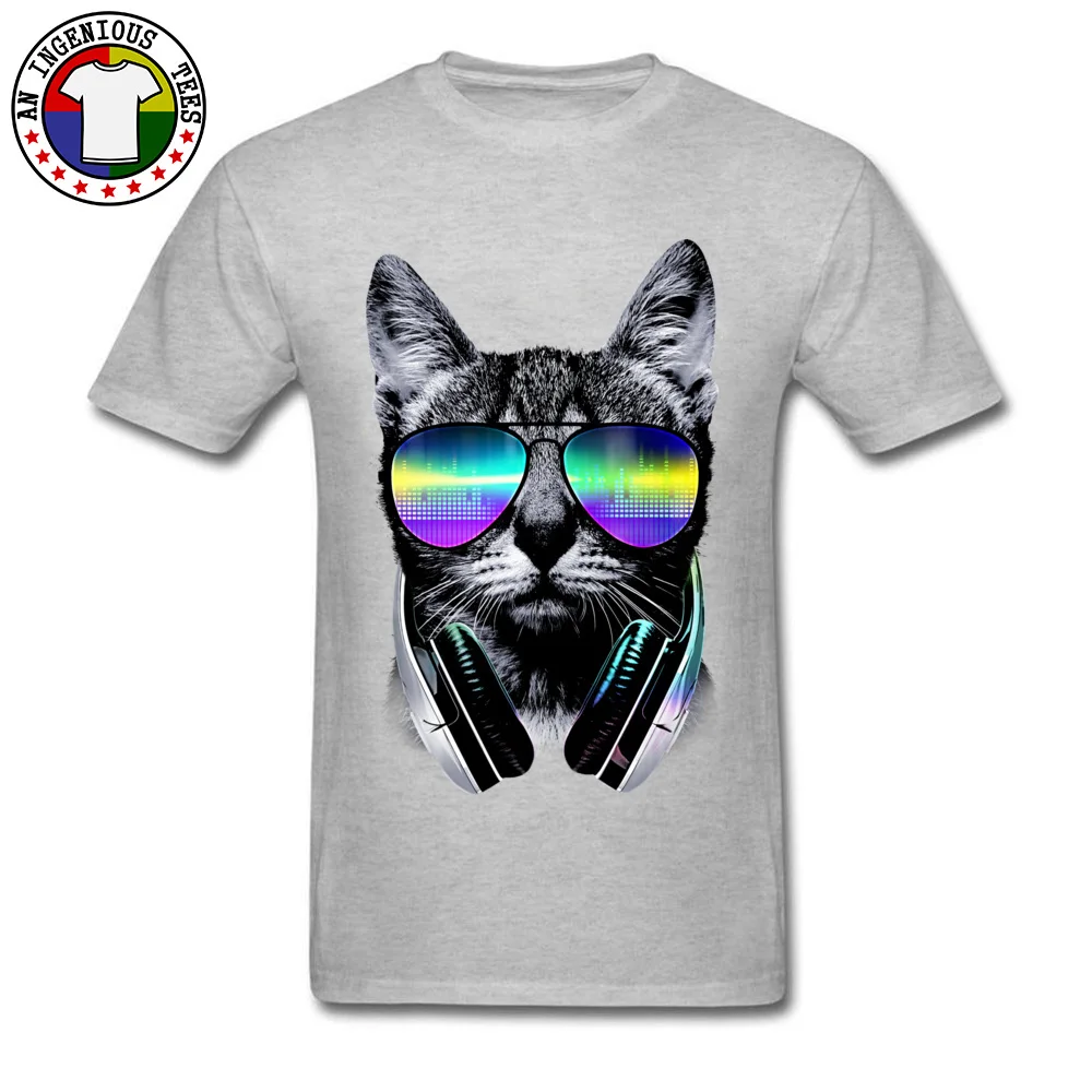 Tops Shirts Top T-shirts Music Lover Cat V.II Summer Autumn Short Sleeve 100% Cotton O Neck Men T Shirts Group 2018 New Fashion Music Lover Cat V.II grey