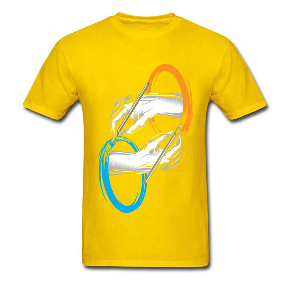 Normal T Shirt Discount O-Neck Drawing Portals All Cotton Men Tops T Shirt Hip hop Short Sleeve Tee-Shirt Top Quality Drawing Portals yellow