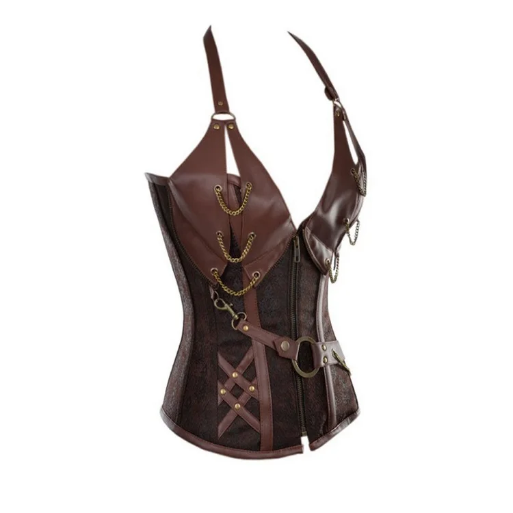 Retro Bustiers Corsets Women Zipper Brown Brocade Steampunk Corset Top With G-string Plus size 3XL-6XL Sexy lingerie Corset set Retro Bustiers Corsets Women Zipper Brown Brocade Steampunk Corset Top With G-string Plus size 3XL-6XL Sexy lingerie Corset set