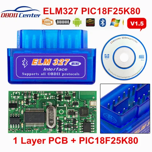 Super Mini ELM327 v2.1 V1.5 PIC18F25K80 Bluetooth считыватель кода Obd2 OBDII Интерфейс Elm 327 1,5 25K80 адаптеры для бортовой диагностики, версия II сканер - Цвет: Blue 1.5 PIC18F25K80