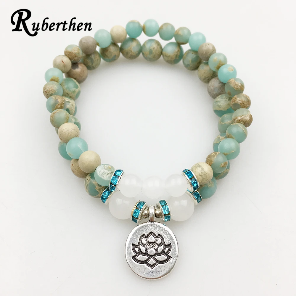 Ruberthen 2017 Hot Sale Lotus Bracelet Set Aqua Terra Stone Bracelet High Quality Yoga Jewelry