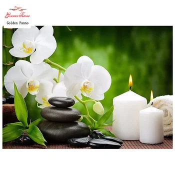 

New Full Square Diamond 5D DIY Diamond Painting "Orchid Candles Stones" Embroidery Cross Stitch Rhinestone Mosaic Painting Gift
