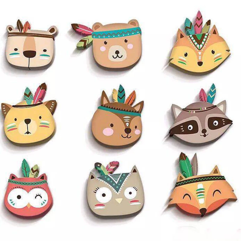 

Explosion models Nordic home wood plastic animal wall hanging fox wall stickers children room decoration cartoon wardrobe