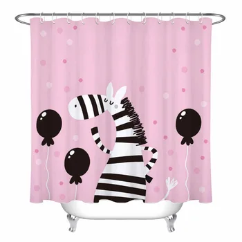 

Kids Cartoon Zebra Unicorn Shower Curtain Balloon Stars Bathroom Dots Extra Long Waterproof Polyester Fabric For Bathtub Decor