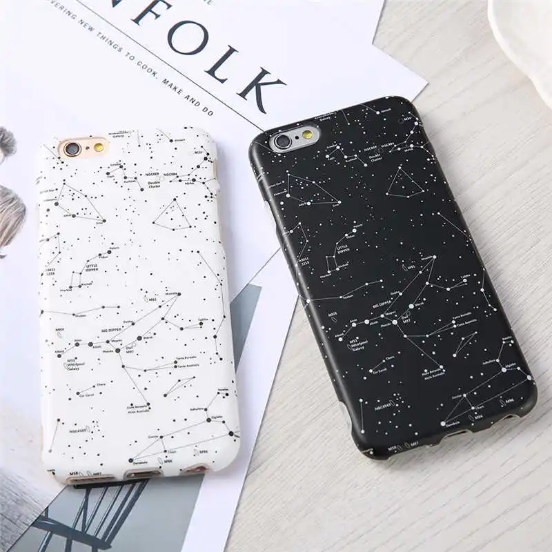 

Luxury Soft IMD Night Starry sky Case For iphone 6s 6 plus 7 7plus black and white constellation soft Silk back Cover Fundas