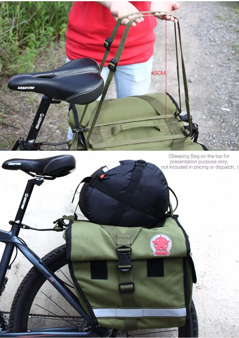 Perfect Roswheel Green Canvas Waterproof Double Bicycle Pannier Rear Seat Bag Bike Pouch 40-50L Bike Trunk Rack Bag Bycicle Carrier Bag 9