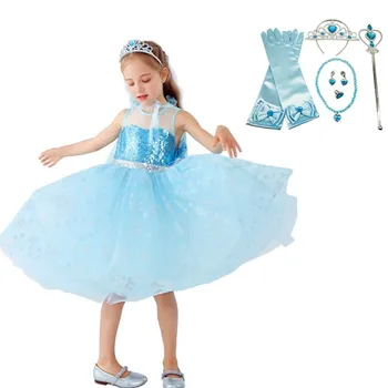 

Baby Girl Princess Elsa Dress for Girls Clothing Wear Cosplay Elza Costume with cape Halloween Christmas Party With Crown 3-8Y